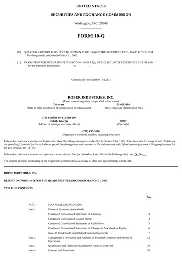 Thumbnail Roper Technologies Quarterly Report 2005-q1