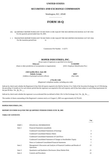 Thumbnail Roper Technologies Quarterly Report 2005-q2