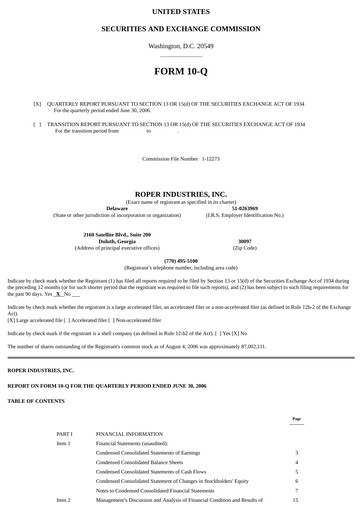 Thumbnail Roper Technologies Quarterly Report 2006-q2
