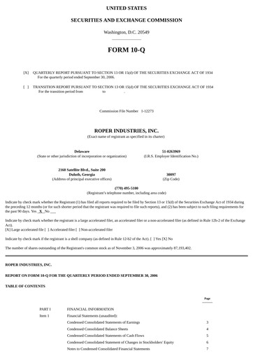 Thumbnail Roper Technologies Quarterly Report 2006-q3