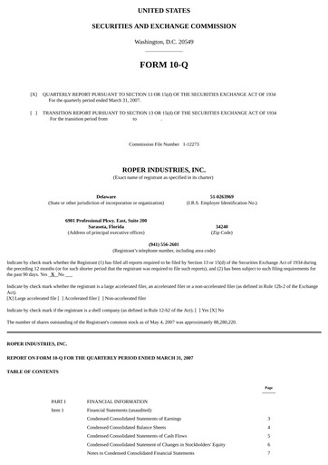 Thumbnail Roper Technologies Quarterly Report 2007-q1