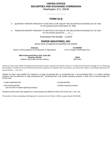 Thumbnail Roper Technologies Quarterly Report 2008-q1
