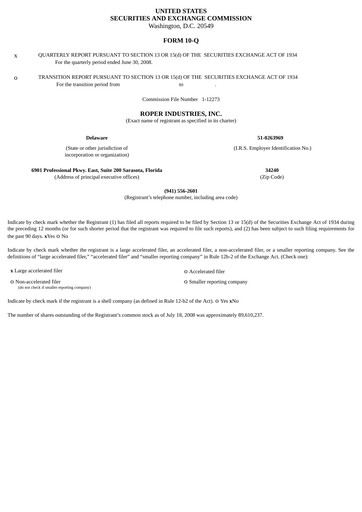 Thumbnail Roper Technologies Quarterly Report 2008-q2