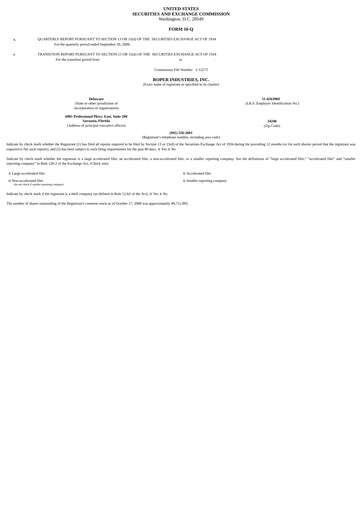 Thumbnail Roper Technologies Quarterly Report 2008-q3