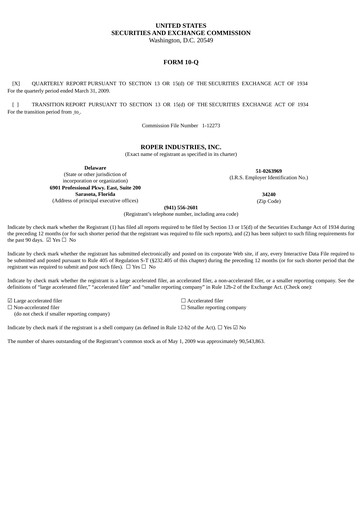 Thumbnail Roper Technologies Quarterly Report 2009-q1