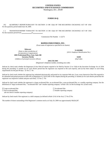 Thumbnail Roper Technologies Quarterly Report 2009-q2