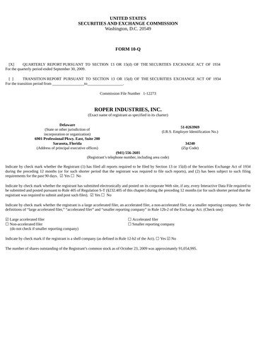 Thumbnail Roper Technologies Quarterly Report 2009-q3