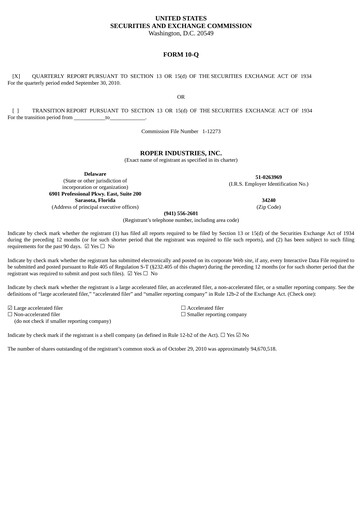 Thumbnail Roper Technologies Quarterly Report 2010-q3