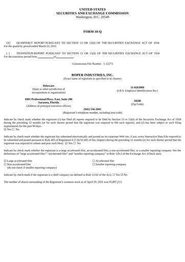 Thumbnail Roper Technologies Quarterly Report 2011-q1
