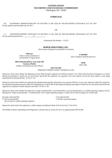 Thumbnail Roper Technologies Quarterly Report 2011-q2