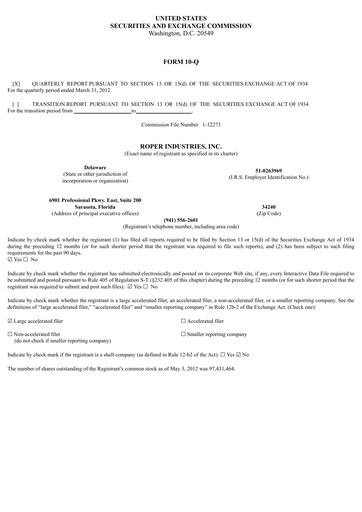 Thumbnail Roper Technologies Quarterly Report 2012-q1