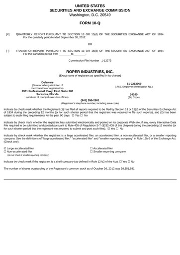 Thumbnail Roper Technologies Quarterly Report 2012-q3