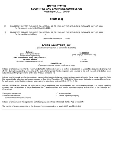 Thumbnail Roper Technologies Quarterly Report 2013-q1