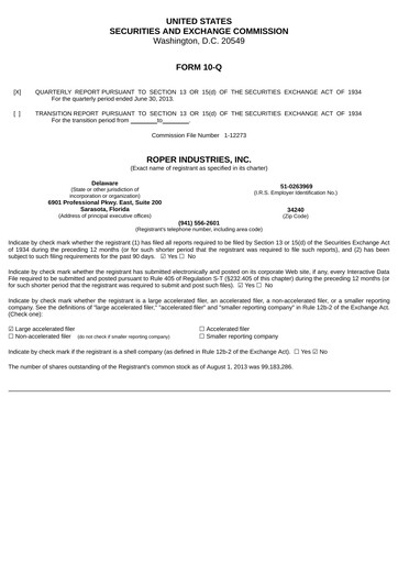 Thumbnail Roper Technologies Quarterly Report 2013-q2