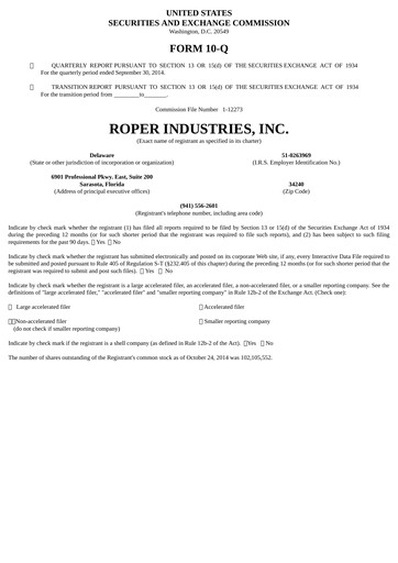 Thumbnail Roper Technologies Quarterly Report 2014-q3