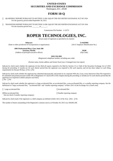 Thumbnail Roper Technologies Quarterly Report 2015-q3