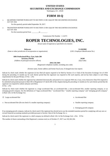 Thumbnail Roper Technologies Quarterly Report 2017-q3