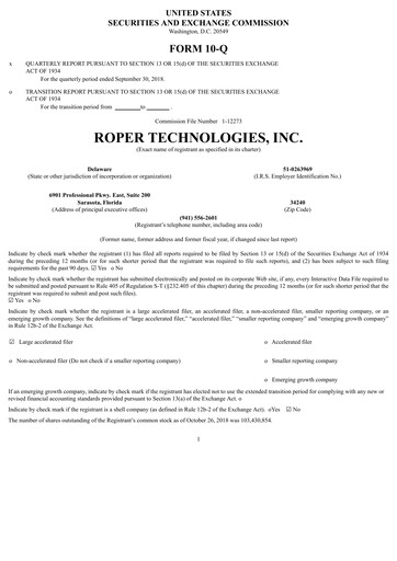 Thumbnail Roper Technologies Quarterly Report 2018-q3