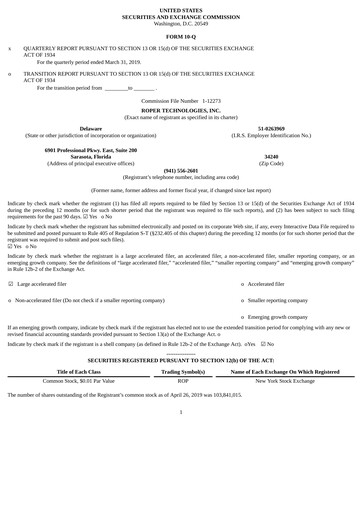Thumbnail Roper Technologies Quarterly Report 2019-q1