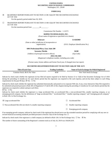 Thumbnail Roper Technologies Quarterly Report 2019-q2