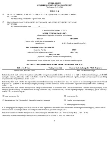 Thumbnail Roper Technologies Quarterly Report 2019-q3