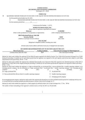 Thumbnail Roper Technologies Quarterly Report 2021-q2