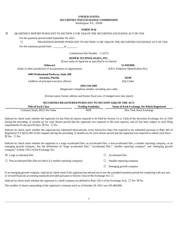 Thumbnail Roper Technologies Quarterly Report 2021-q3