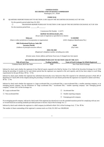 Thumbnail Roper Technologies Quarterly Report 2022-q2