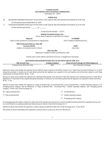 Thumbnail Roper Technologies Quarterly Report 2023-q1