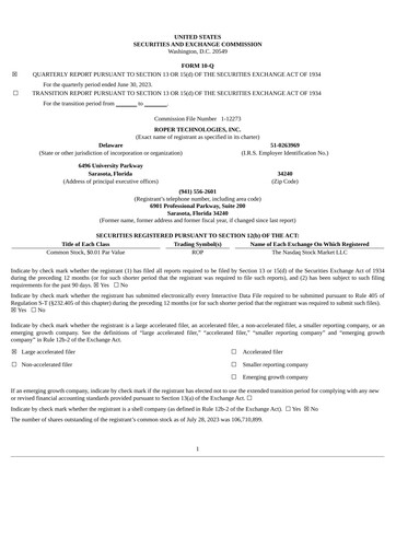 Thumbnail Roper Technologies Quarterly Report 2023-q2