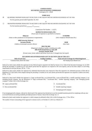 Thumbnail Roper Technologies Quarterly Report 2023-q3
