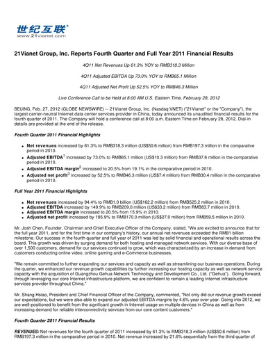 Thumbnail VNET Group Quarterly Report 2011-q4