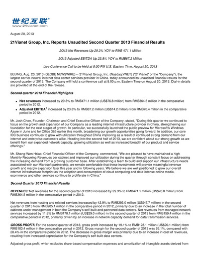 Thumbnail VNET Group Quarterly Report 2013-q2
