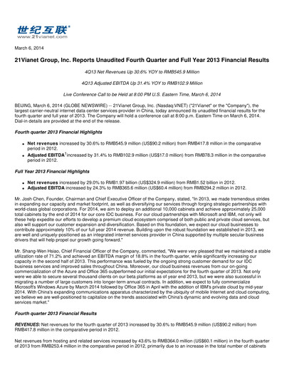 Thumbnail VNET Group Quarterly Report 2013-q4