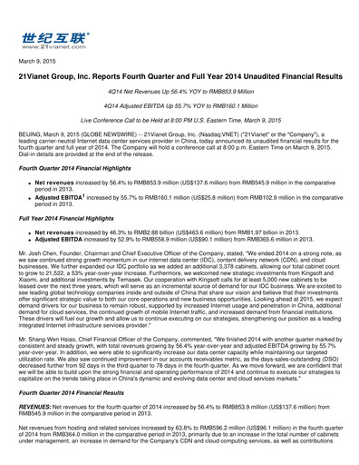 Thumbnail VNET Group Quarterly Report 2014-q4