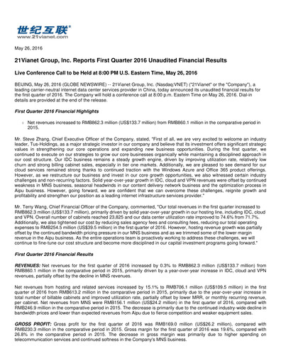 Thumbnail VNET Group Quarterly Report 2016-q1