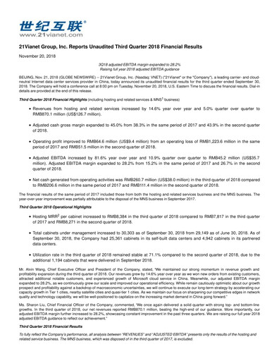 Thumbnail VNET Group Quarterly Report 2018-q3