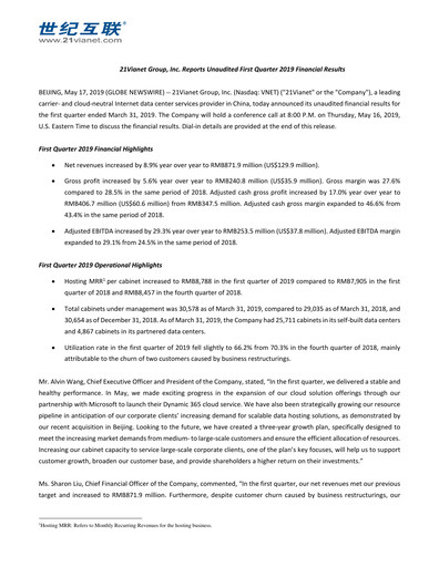 Thumbnail VNET Group Quarterly Report 2019-q1