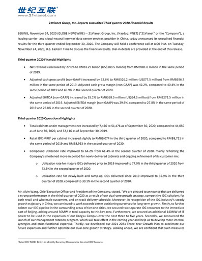 Thumbnail VNET Group Quarterly Report 2020-q3