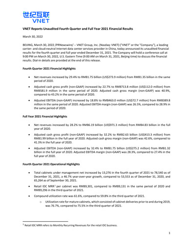Thumbnail VNET Group Quarterly Report 2021-q4