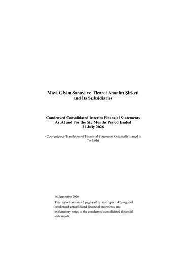 Thumbnail Mavi Giyim Sanayi ve Ticaret Financial Statement 2026-h1