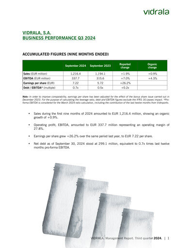 Miniature Vidrala Rapport trimestriel 2024-q3
