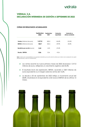 Miniature Vidrala Rapport trimestriel 2022-q3