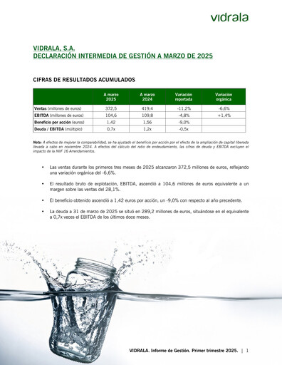 Miniature Vidrala Rapport trimestriel 2025-q1
