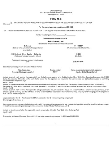 Thumbnail Ross Stores Quarterly Report 2025-q2