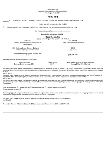 Thumbnail Ross Stores Quarterly Report 2026-q1