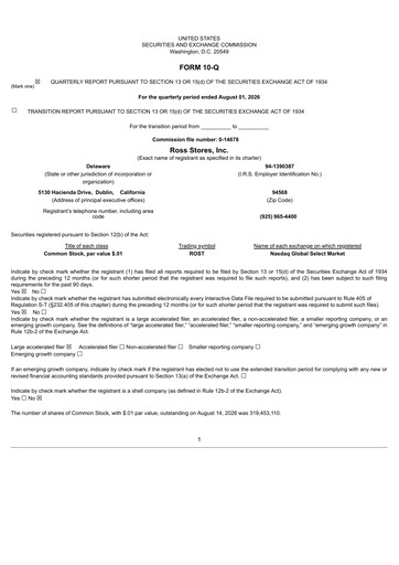 Thumbnail Ross Stores Quarterly Report 2026-q2