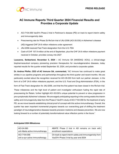 Miniature AC Immune Rapport trimestriel 2024-q3