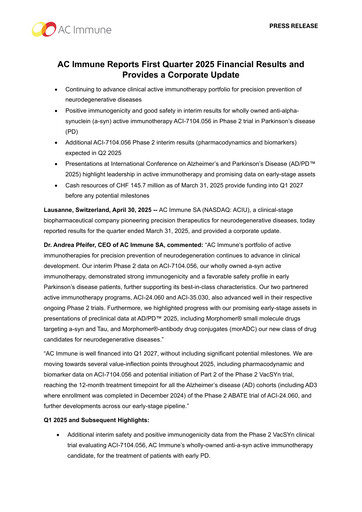 Miniature AC Immune Rapport trimestriel 2025-q1