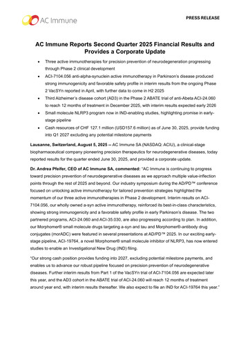 Miniature AC Immune Rapport trimestriel 2025-q2